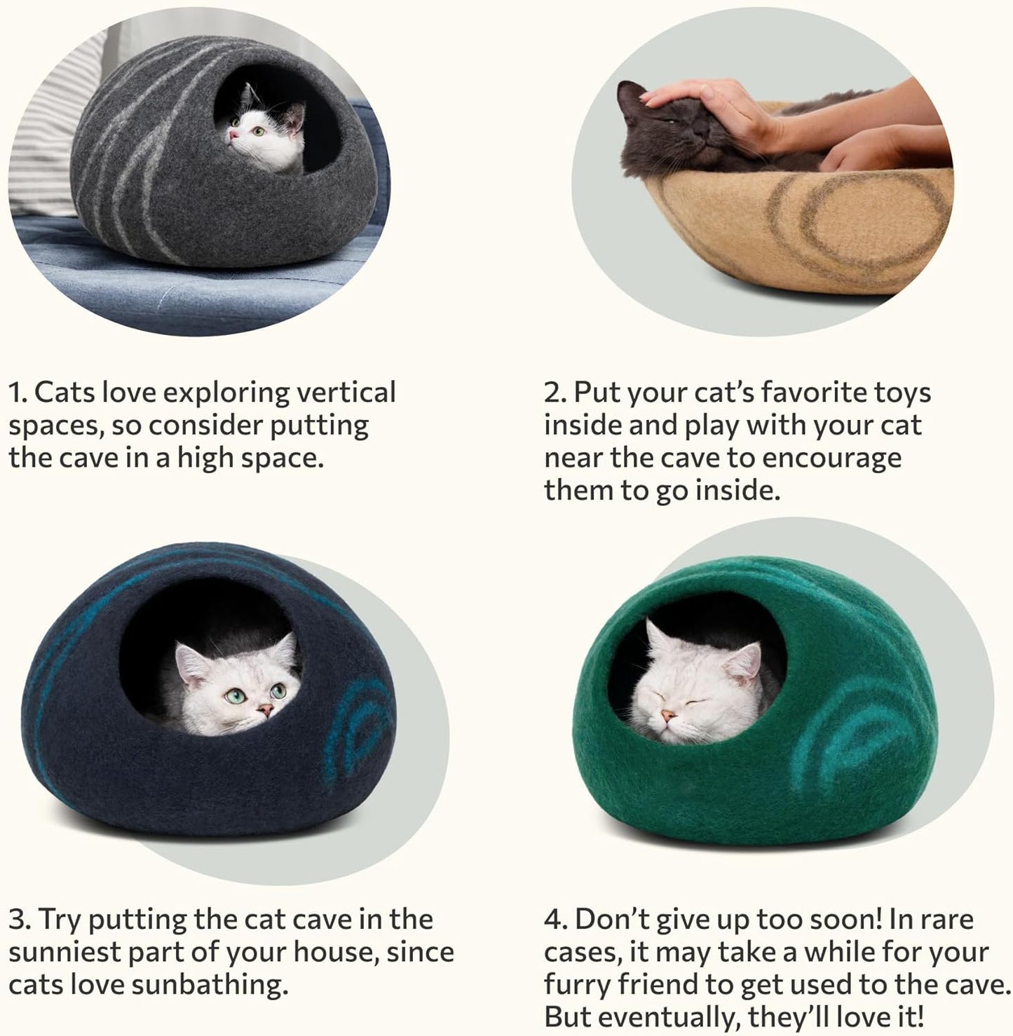 Premium Felt Cat Bed Cave - Handmade 100% Merino Wool Bed for Cats and Kittens (Dark Shades) (Large, Slate Grey)
