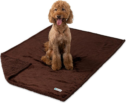 WATERPROOF Dog Blanket for Bed & Couch, XL Sherpa Fleece Leakproof Bed Blanket for Crate & Kennel, Reversible Soft Plush 80X60 Brown