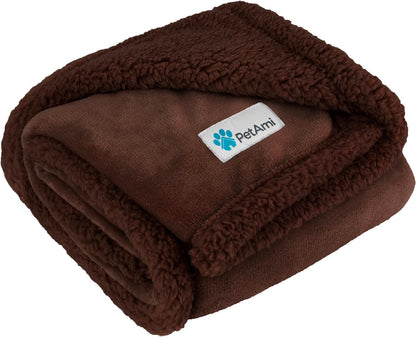 WATERPROOF Dog Blanket for Bed & Couch, XL Sherpa Fleece Leakproof Bed Blanket for Crate & Kennel, Reversible Soft Plush 80X60 Brown