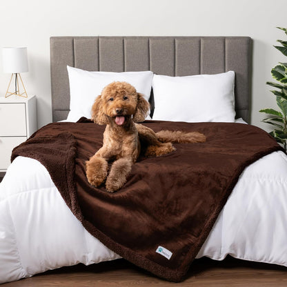 WATERPROOF Dog Blanket for Bed & Couch, XL Sherpa Fleece Leakproof Bed Blanket for Crate & Kennel, Reversible Soft Plush 80X60 Brown